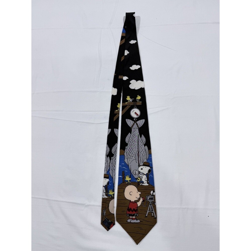 Vintage Peanuts Snoopy Fishing Tie And Friends World Greatest Fisherman Silk